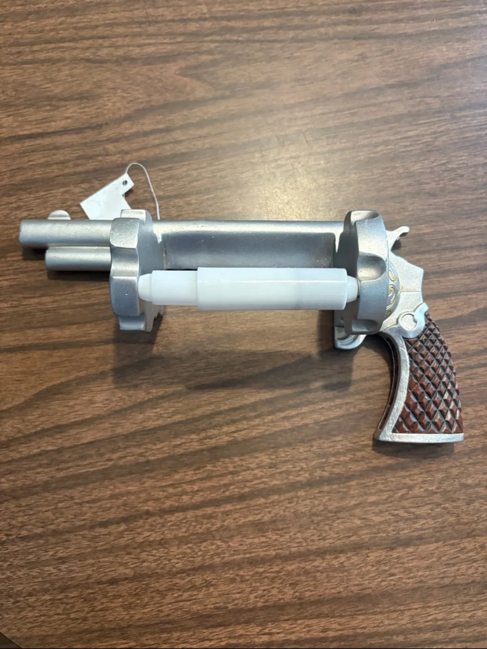 NEW Novelty Revolver Toilet Paper Holder Silver and Brown NWT